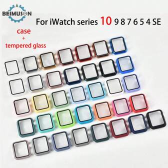 BEIMUSON Hard PC Case With Tempered Glass Screen Protector,For Apple Watch Case 42mm 46mm 49mm 41mm 45mm 44mm 40mm 38mm Slim Guard Bumper Full Coverage Hard PC Protective Cover HD Ultra-Thin Cover For Apple Watch Ultra SE Series 11/10/9/8/6/5/4/3/2/1