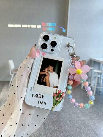 1 pieza Funda de teléfono personalizable de TPU transparente con mariposa y flor, funda de teléfono a prueba de golpes, pulsera a juego con cuentas, adecuada para aniversario, San Valentín, cumpleaños, boda, Día de la Madre, Día del Padre, regalo para mejor amigo, regalo para mamá/papá, novio/novia, compatible con teléfonos Apple/Android