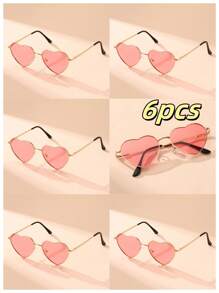 1pair, 2pair, 3pair, 6pair Women Metal Frame Heart-Shaped Fashion Fashion Glasses, Very Suitable To Express Love On Valentine's Day With These Colorful Heart-Shaped Glasses, Stylish And Sweet. Suitable For Valentine's Day, Beach, Outdoor Travel And Daily Accessories, For Summer Beach Vacation,Outdoor,Travel