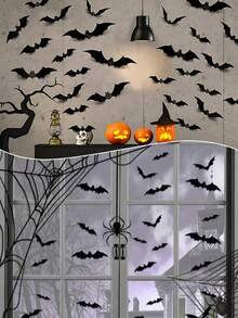 12 件蝙蝠装饰 - 3D 蝙蝠墙贴，4 种尺寸，可重复使用，适用于 DIY、浴室、酒吧、办公室、室内、万圣节派对用品、秋季家居装饰、圣诞节 - 黑色 - 查看 5