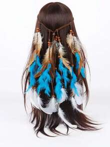 1pc Bohemian Artificial Feather Headband, Colorful Style Headpiece With Sparkle Feathers, Rainbow Hippie Headband Fashion Accessory, Suitable For Daily Wear And Photography Props For Women - Multicolor - View 1