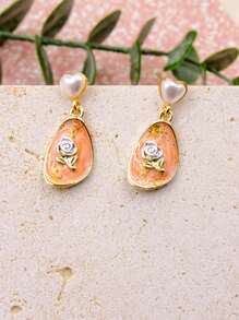 1 Pair Luxury Metal Oil-Drop Flower Shaped Earrings