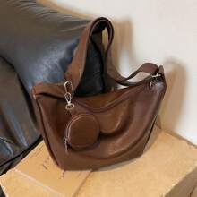 2025 Retro Solid Color Splicing Leather Shoulder Bag Women Korean Fashion Lady Dumpling Crossbody Bag Handbags And Purses