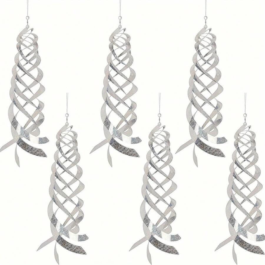 6 piezas de reflectores en espiral repelentes de pájaros brillantes - disuasorios colgantes de mylar plateado para jardín, ahuyenta carpinteros y palomas - G3680A 6 piezas 28,5 x 2 - Ver 1
