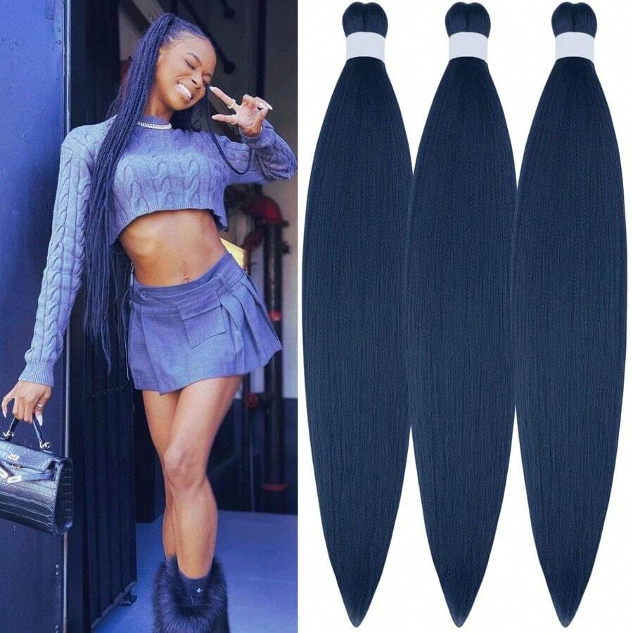 Navy Blue Braiding Hair Pre Stretched Braiding Hair For Braids Packs Of ...