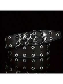 新款Y2K风格不锈钢镂空独特搭扣仿皮腰带，千禧朋克摇滚街头风，适合学校、万圣节、夏季、休闲、商务场合，可作为男友、丈夫、父亲等男士礼物，日常穿着，时尚百搭，适合青少年、户外、度假、运动、旅行、街头、波西米亚风、复古秋季、万圣节秋冬配饰，适合青少年、青年、男士，休闲、户外、运动、度假、毕业礼物、生日礼物、日常穿着