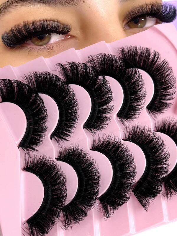 5 pares de pestañas falsas de visón ruso dramáticas de volumen, estilo cat eye, pestañas postizas densas y rizada, pestañas falsas naturales y esponjosas de rizadas 8D de larga duración y gruesas, que alargan y dan volumen para toda ocasión, reutilizables