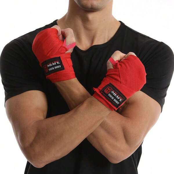2 Stück schweißabsorbierende atmungsaktive Boxbandagen, 3m Polyester Kampfsport Handgelenkbandagen in Rot/Blau/Schwarz mit sicherer Schnallenbefestigung