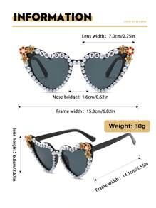 1 Stück herzförmige Perlenlicht Luxus Dopamin Wind eingelegte metallische Blumen Muster Pfirsich Herz Mode Brille, Hochzeit Party Tanz Party Accessoires, Strandmode für Sommerstrand, Lagerfeuerparty, Geschenke, Retro Street-Style, Autofahren, Sonnenschutz, Outdoor Reisen, Party, Bühnenshow Reise Accessoires Strand Schatten