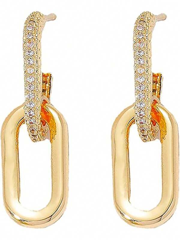 Aretes con cadenas y doble aro para mujer, aretes tipo aro pendientes, aros de color dorado, aretes con clip adecuados para joyas de fiesta como regalo