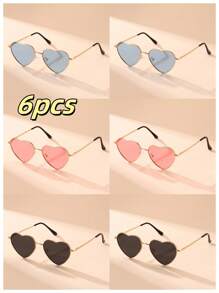 1pair, 2pair, 3pair, 6pair Women Metal Frame Heart-Shaped Fashion Fashion Glasses, Very Suitable To Express Love On Valentine's Day With These Colorful Heart-Shaped Glasses, Stylish And Sweet. Suitable For Valentine's Day, Beach, Outdoor Travel And Daily Accessories, For Summer Beach Vacation,Outdoor,Travel