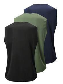 Conjunto de 3 piezas de camisetas sin mangas deportivas y de fitness para hombres, camisetas de entrenamiento de verano delgadas para exteriores y running con tiras reflectantes, ropa casual de playa de un solo color