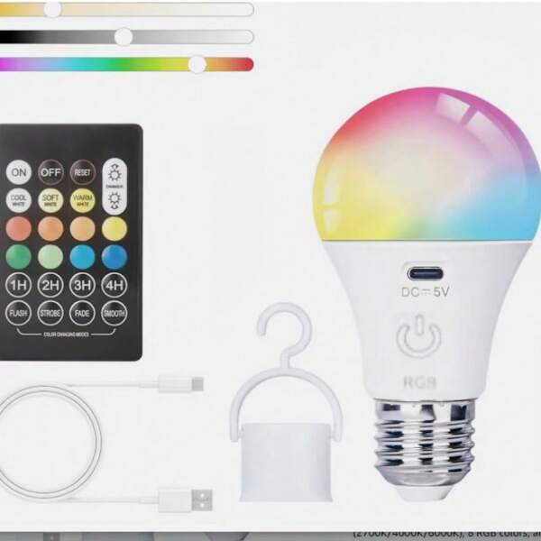 2 Stücke/1 Stück USB aufladbare LED Taschenlampe, Outdoor Ladeleuchte, LED Glühbirne mit einstellbarer Helligkeit, E27 Basis mit Fernbedienung, RGB Farbwechsel, 3 Beleuchtungsmodi, Nachtmarkt Camping Licht, Angellicht, Multifunktion, Hängedesign, Stromausfall Notfall, Heimdekoration, Schlafzimmer, Bühne, Party