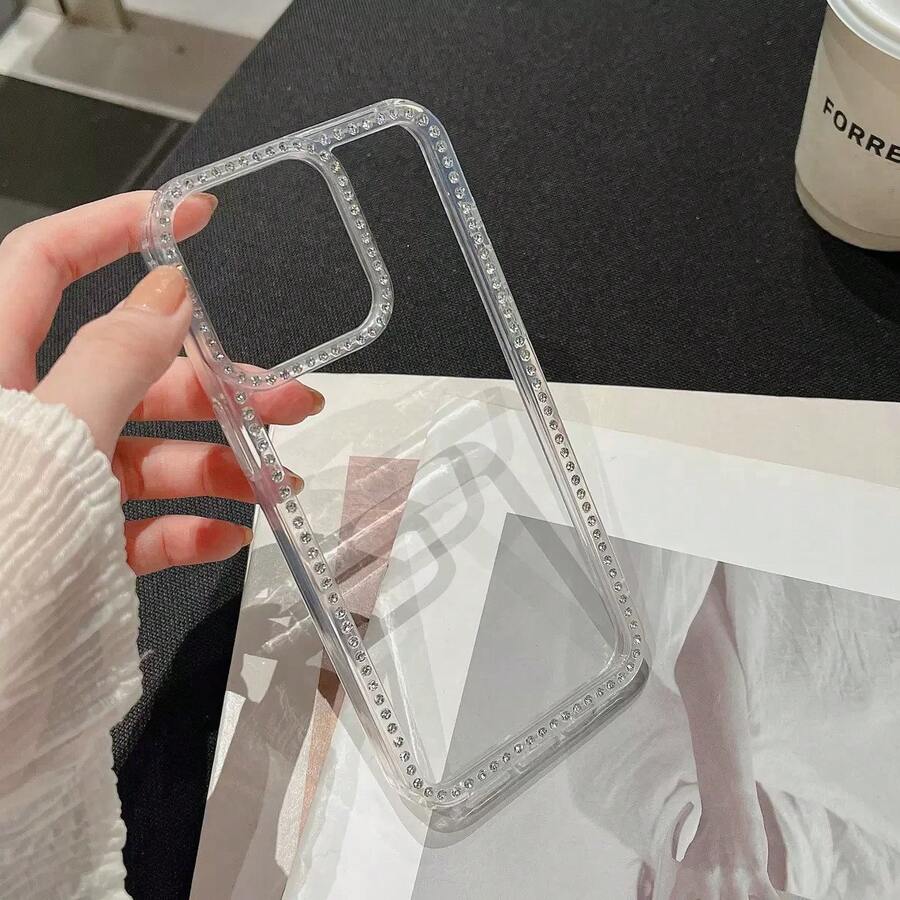 Funda para teléfono 1 Uds. Funda protectora brillante con diamantes de imitación brillantes de lujo para funda de teléfono 5/15 Pro Max/15 Pro/15 Plus/11/12/13/14/16 Pro Max/XS/11 Pro/11 Pro Max/12 Pro/12 Pro Max/13 Pro/13 Pro Max/14 Pro/14 Pro Max/14 Plus/16 - transparente - Ver 1