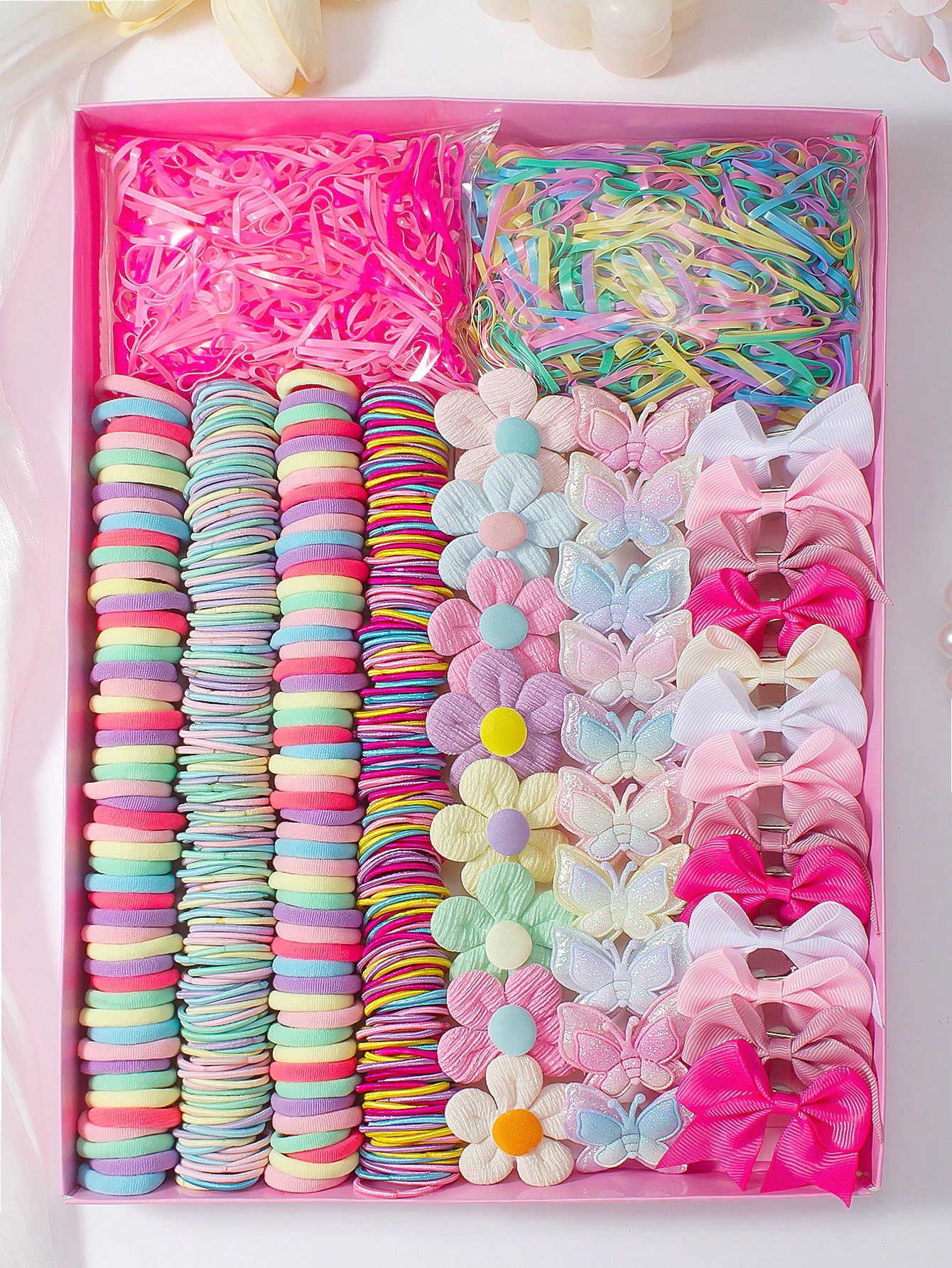 10/845 Peças Conjunto de Presilhas de Cabelo Florais Rosas Fofas, Presilhas de Cabelo com Borboleta Glitter Ombre,