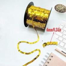 5 jardów wstążki z cekinami o grubości 6 mm, okrągłe, płaskie cekiny, laserowo brokatowe cekiny do rękodzieła, szycia, akcesoriów, lamówka z cekinami