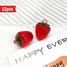 12/18 件草莓珠、草莓珐琅饰品 - 3D 透明亚克力草莓首饰配件，适用于 DIY 项链、手链制作 - 彩色 - 查看 10