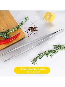 Stainless Steel Kitchen Tongs, Kitchen Tongs, 30 Cm Chef Tongs, Kitchen Tools, Precision Kitchen Tools, Long Straight Tweezers, Used For Cooking, Barbecuing And Cooking - Silver - View 5
