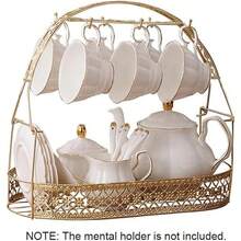 Fanquare 15 Pieces Simple White English Ceramic Tea SetsTea Pot Bone China Cups Without Metal Holder Matching Spoons Afternoon Tea Set Service Coffee Set - White - View 7