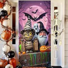 2D Halloween Party Backdrop Banner, Polyester Material, Fantasy Horror Themed With Castle, Bats And Pumpkin Lantern Designs, Suitable For Home, Garden, Indoor/Outdoor Party Decorations