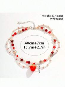 1pc Fresh And Sweet Y2k Strawberry Pendant Necklace Beaded Choker Faux Pearl Clavicle Chain