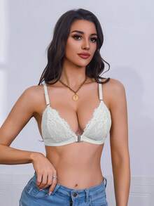 زراير أمامية مريحة مع زخرفة من الدانتيل، تصميم عصري للارتداء اليومي، تناسب جميع الأحجام وتوفر الدعم المثالي قطعة واحدة