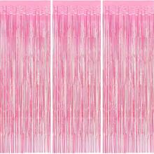 3pcs/Set Pink Tassel Ribbon Backdrop Curtain For Birthday Party Decor, Pink Metallic Wire Backdrop For Bachelorette, Wedding, Birthday Party, Aluminum Foil Tassel Curtain Backdrop For Christmas Decor