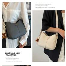 1 pieza Bolso de hombro tipo cubo versátil para mujeres, bolso de mensajero cruzado de PU de diseñador de lujo, bolso casual de color liso para damas