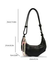 1 chiếc túi đeo vai hình lưỡi liềm bằng da PU trơn, sức chứa lớn, thời trang cho phụ nữ trưởng thành, thích hợp để mua sắm và mặc hàng ngày - màu đen - Xem 8