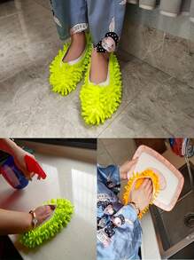 2pcs Washable & Reusable Super Soft Microfiber Floor Cleaning Slippers, Suitable For Cleaning Bathroom, Kitchen And Bedroom, Also Good As Party Decoration Shoe Covers