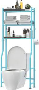 3-Tier Over The Toilet Storage, Freestanding Metal Bathroom Shelves With 4 Hooks, Over Toilet Storage Shelf With Paper Holder, Above The Toilet Shelf For Bathroom Storage, Blue - 藍色 - 查看 1