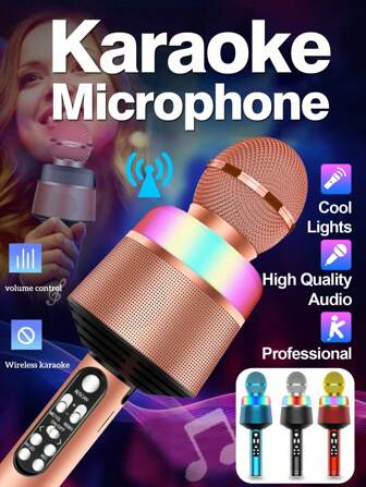 1 件 LED 闪光卡拉 OK 麦克风，手持麦克风扬声器，适合所有年龄段的圣诞节和生日礼物麦克风手机唱歌现场麦克风无线扬声器麦克风电视唱歌变声麦克风家庭卡拉 OK 麦克风可充电