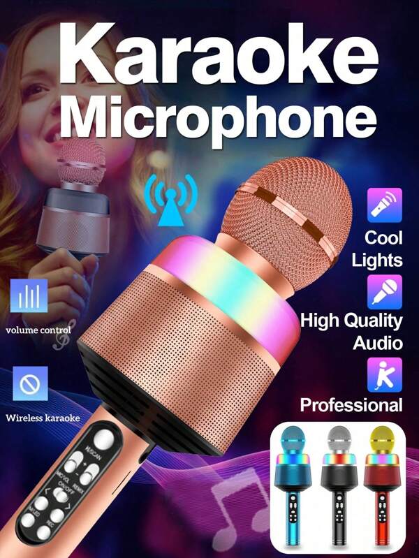 1pc LED Flash Karaoke Microphone, Handheld Microphone Speaker, Suitable For Christmas And Birthday Gifts Of All Ages Microphone Mobile Phone Singing Live Microphone Wireless Speaker Microphone TV Singing Voice Changing Microphone Home Karaoke Microphone Rechargeable