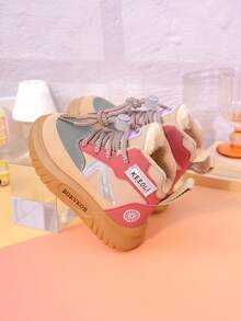 儿童鞋春季新款防滑宝宝幼儿女童运动鞋中童休闲帆布鞋高帮系带婴幼儿跑步鞋学生运动鞋 - 卡其色 - 查看 5