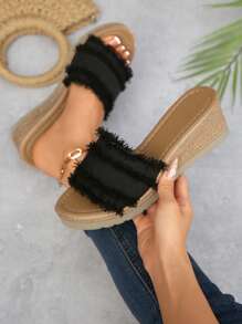 Sandales compensées de style féérique pour femmes grandes tailles, chaussures mules décontracté Glissant