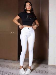 Pantalones vaqueros ajustados blancos para mujer, estilo elegante y versátil, perfectos para looks diarios - Blanco - Ver 2