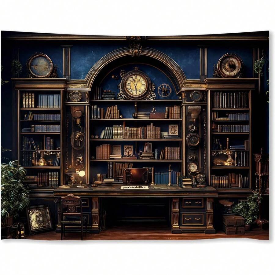 Medieval Bookshelf Backdrop Tapestry Antique Library Book Wall Hanging Gothic Dark Academia Wall Art For Bedroom Study Classroom Decor - 彩色 - 查看 1