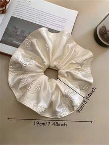 1 件优雅玫瑰花布卷曲大发圈，简单百搭发带，适合马尾辫、发髻、日常佩戴发饰、万圣节配饰、发饰、发圈 - 米色 - 查看 2