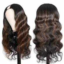 Peluca de cabello humano con ondas, con parte en V, tonos degradados de 1B a 30, para , lista para usar, sin pegamento, peluca de cabello humano mejorada con parte en U, sin coser, sin pegamento, perfecta para principiantes, densidad del 180%, 18 pulgadas - 1B/30 - Ver 3