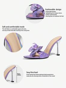 女士高跟凉鞋，紫色 3D 花卉装饰，性感露趾绑带，优雅 PU 皮革，时尚全息蛇纹，高端优质软皮革，银色高跟鞋，适合派对、户外、家居、办公室，紫色高跟凉鞋