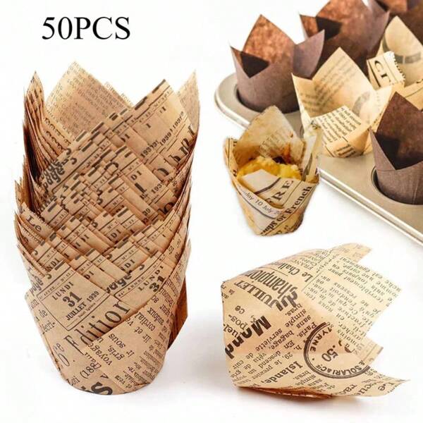 50 Stück Stile Giornale Tazza di Cottura Cupcake Liner Cupcake Wrapper Stampo Cupcake Bicchieri di Carta Bakeware Strumento for la Festa di Compleanno di Nozze