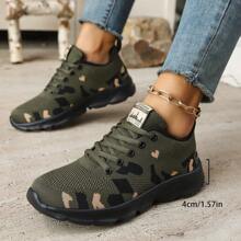 Women's Solid Color Mesh Camouflage Lace-Up Casual Sneakers, Versatile And Lightweight For All Seasons