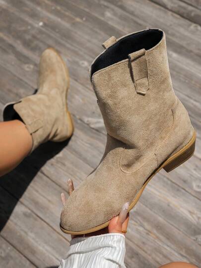 Women's Fashionable Ankle Boots, Classic Retro Suede Ankle Boots, Pointed Toe Low Heel Outdoor Boots For Autumn Winter