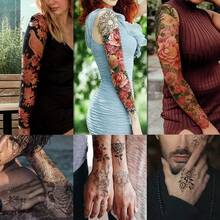 New 46 Sheet Fll Arm Temporary Tattoo For Women  Peony Bir Aisy Rose Half Arm Flower Chrysanmm Temporary Tattoos For Girls Boys Long Lasting Btterfly Fake Tattoo For Yongs - Rose - 查看 3