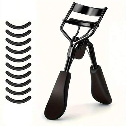 优质黑色睫毛夹，附赠额外替换垫 - 耐用且易于使用的美容化妆工具，舒适的手柄，适合所有眼形和睫毛长度，快速卷曲睫毛，耐用的美容工具套装