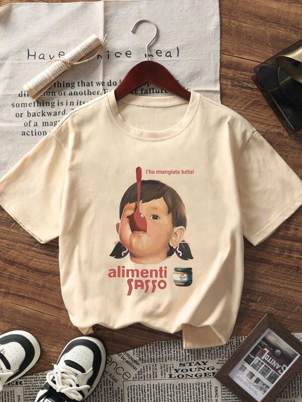 Weißes Lässig Tageskleider Mädchen Muster Kurzarm Rundhals T-Shirt für Damen, Frühling/Sommer