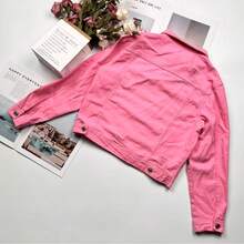 Classic Denim Jacket – Razor Cut-Outs & Vintage Wash | Edgy Button-Up Style - Dusty Pink - View 4