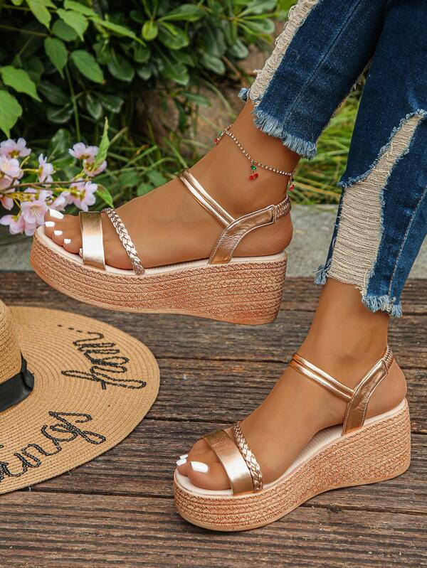 1 Pair Summer Teenagers' Platform Waterproof Wedge Thick Sole Fashionable Sandals (Run Small By 1 Size)