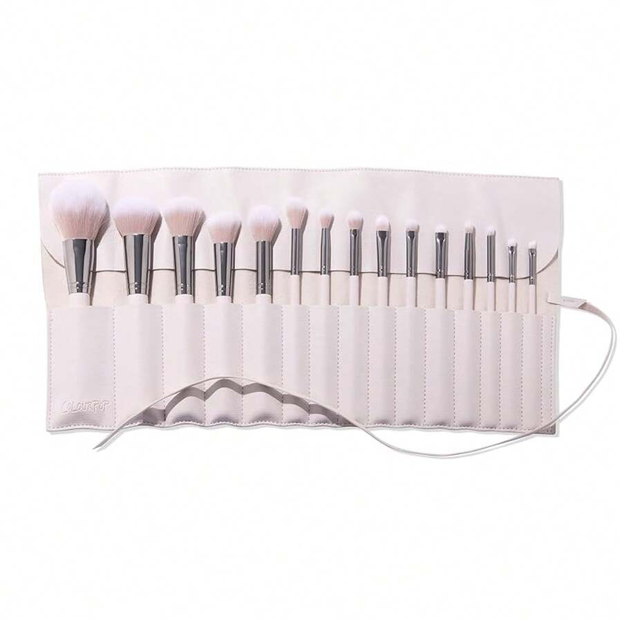 ColourPop Ultimate Brush Roll Face & Eye Brush Set - Face & Eye Makeup Brush Set - Made With Luxe Synthetic Vegan Bristles - Includes Faux-Leather Case (14 Count) - Bộ đá lạnh - Xem 1