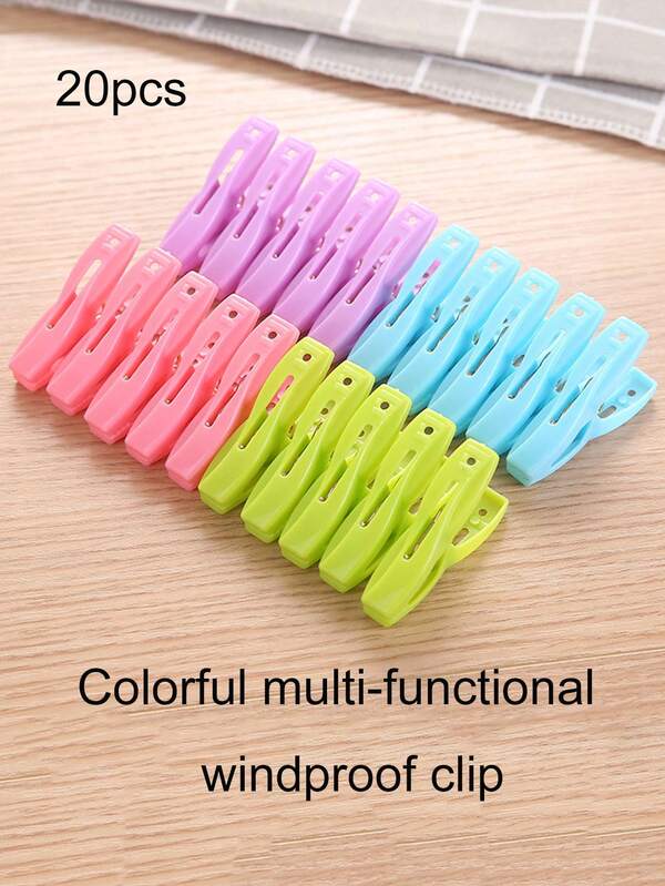 20 pièces 5,5 cm/2,16 po * 1,3 cm/0,51 po Clips pare-vent, design minimaliste multicolore Clips pare-vent polyvalents pour l'extérieur, idéaux pour le séchage du linge, des chaussettes, des vêtements et pour sceller les sacs